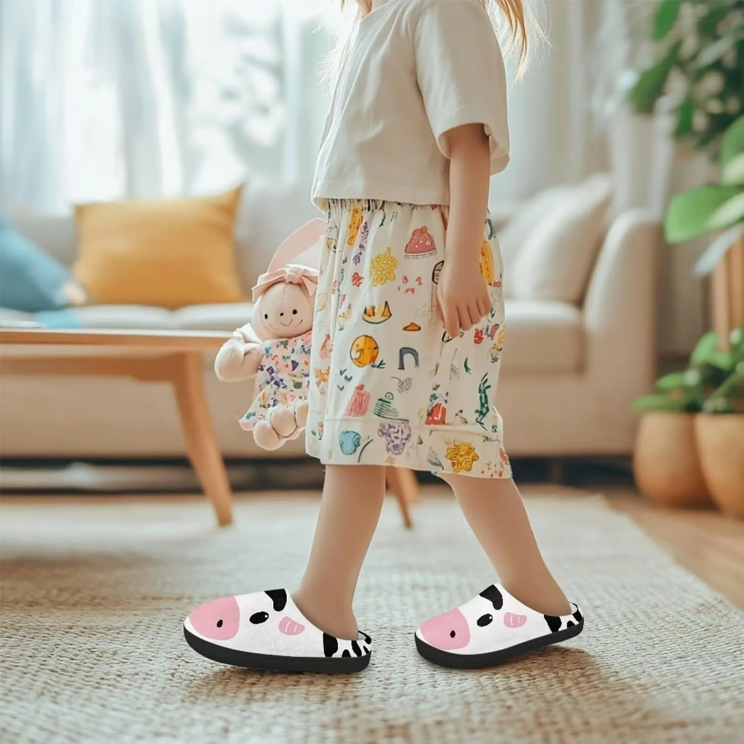 Kids Fuzzy Warm House Slippers for Girls Non Slip Rubber Sole Home Slippers for Toddlers Size 9-15