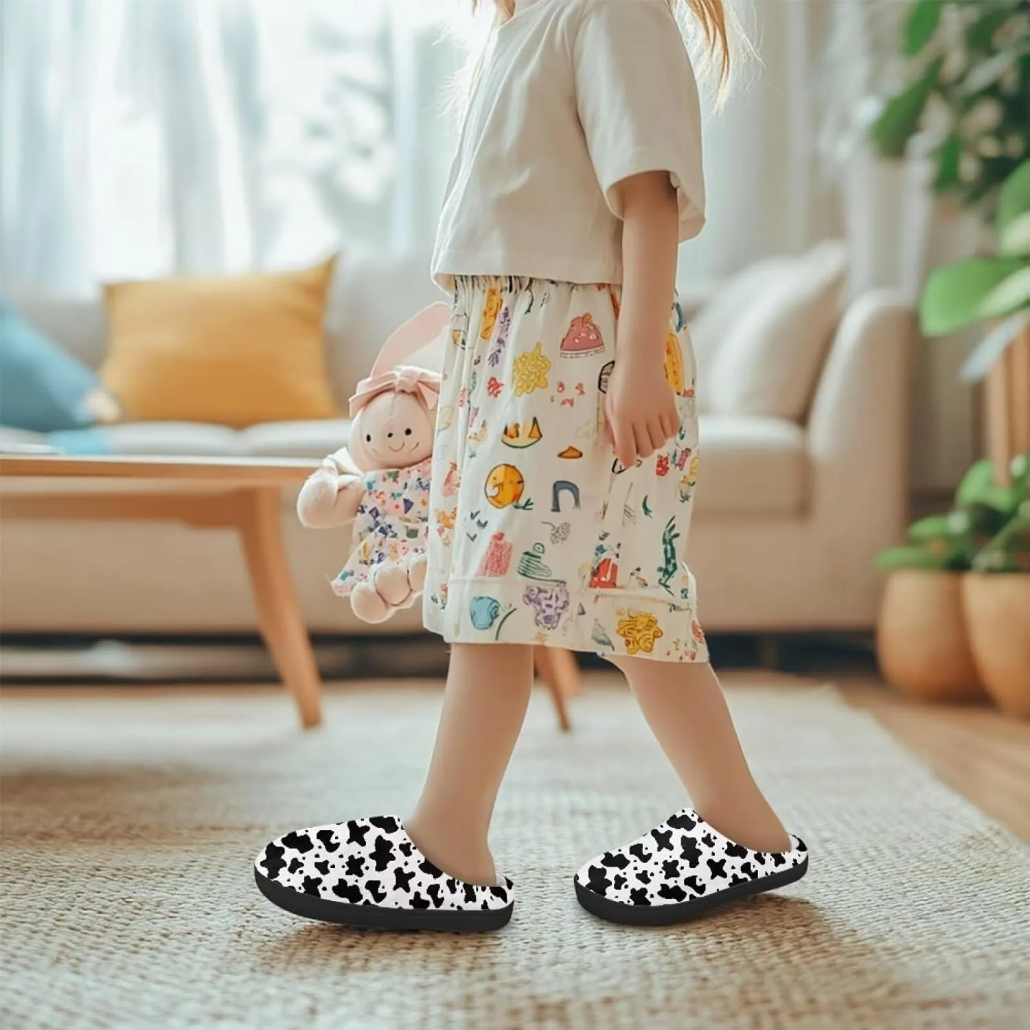 Kids Fuzzy Warm House Slippers for Girls Non Slip Rubber Sole Home Slippers for Toddlers Size 9-15