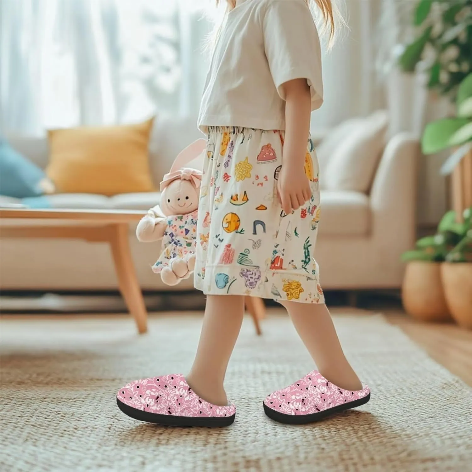 Kids Fuzzy Warm House Slippers for Girls Non Slip Rubber Sole Home Slippers for Toddlers Size 9-15