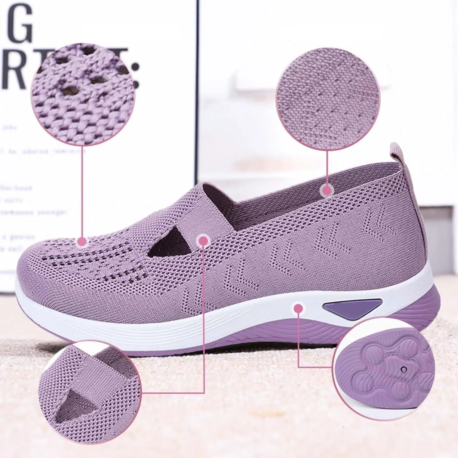 Knitted Breathable Sneakers, Women's Comfortable Breathable Knitted Sneakers, Breathable Slip-On Casual Non-Slip Sneakers