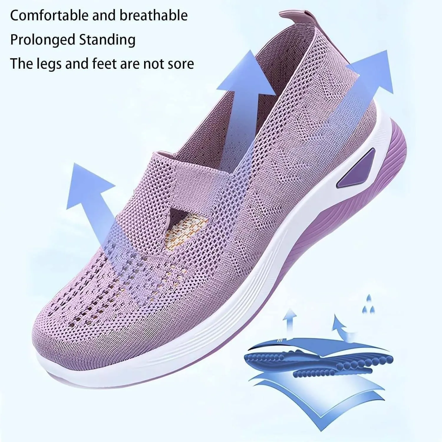 Knitted Breathable Sneakers, Women's Comfortable Breathable Knitted Sneakers, Breathable Slip-On Casual Non-Slip Sneakers