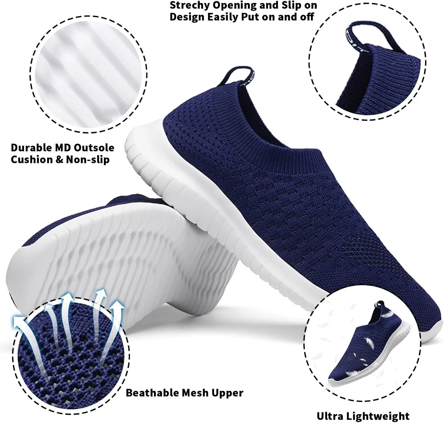 konhill Women's Walking Tennis Shoes - Lightweight Athletic Casual Gym Slip on Sneakers
