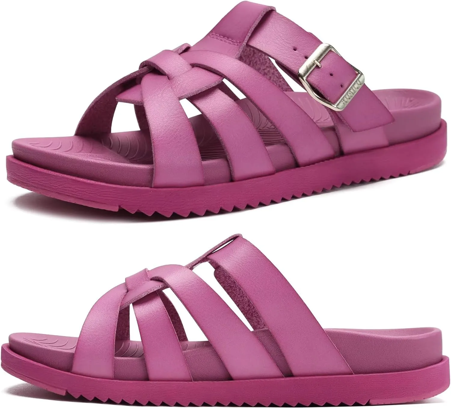 KuaiLu Gladiator Sandals for Women with Comfortable Arch Support Summer Beach Walking Fisherman Slides Boho Outfits Slip on Cushion Shoes Indoor Outdoor