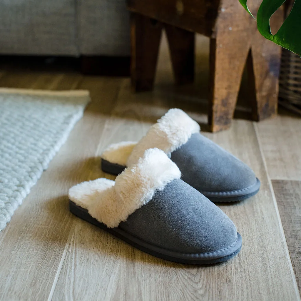 Ladies 'Luna' Lambswool Lined Slipper Mule - Grey