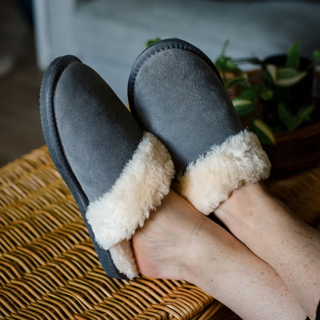Ladies 'Luna' Lambswool Lined Slipper Mule - Grey