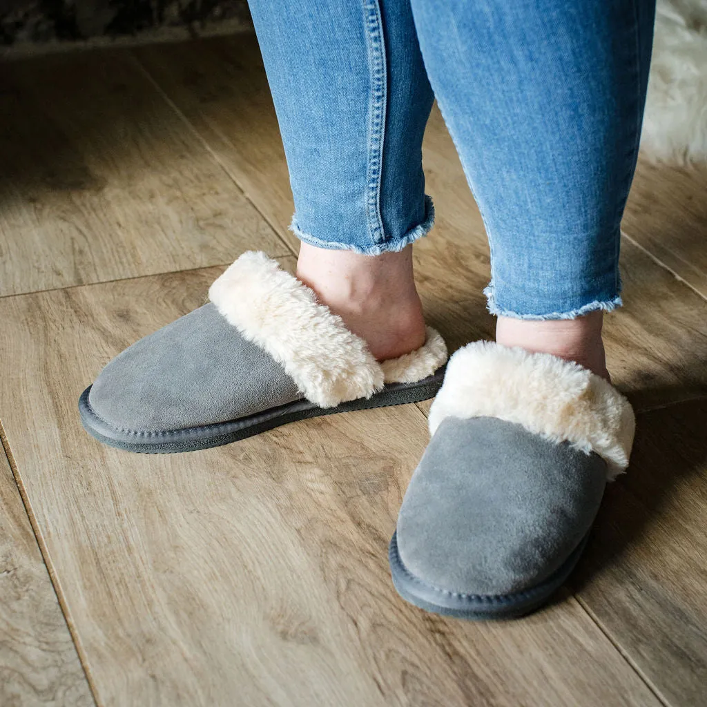 Ladies 'Luna' Lambswool Lined Slipper Mule - Grey