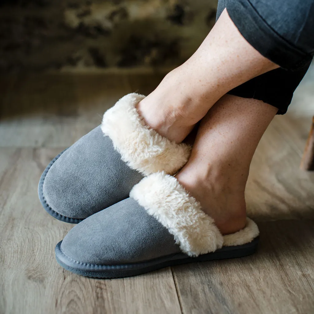 Ladies 'Luna' Lambswool Lined Slipper Mule - Grey