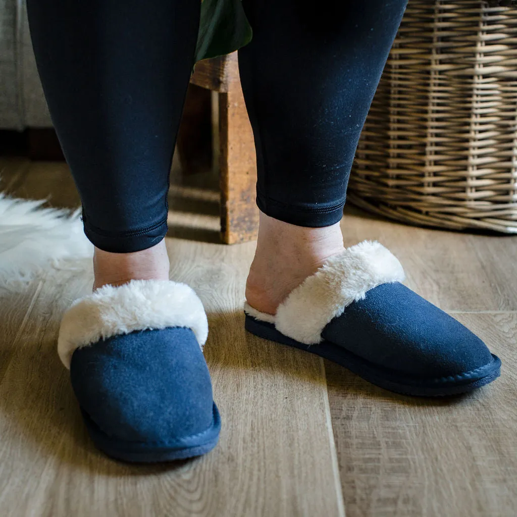 Ladies 'Luna' Lambswool Lined Slipper Mule - Navy