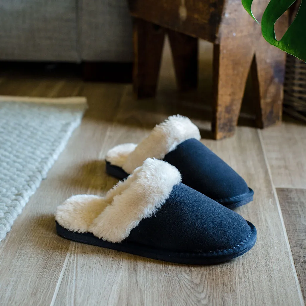 Ladies 'Luna' Lambswool Lined Slipper Mule - Navy