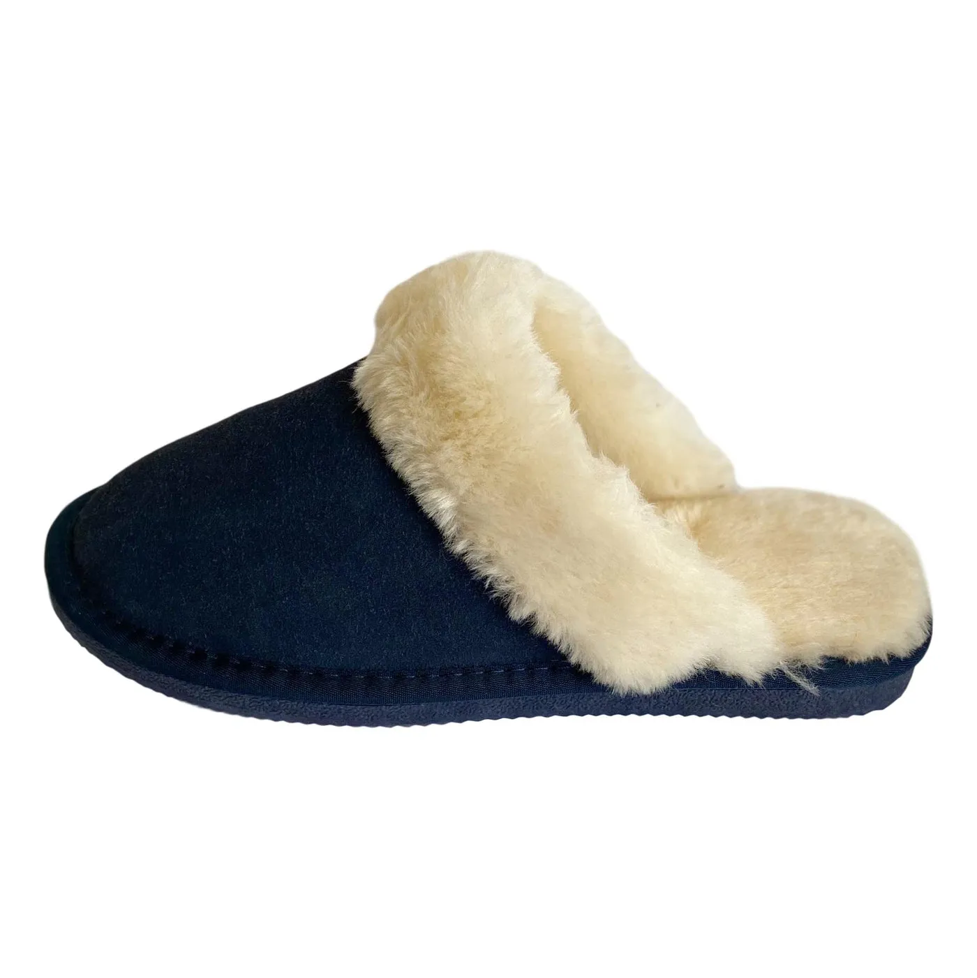 Ladies 'Luna' Lambswool Lined Slipper Mule - Navy