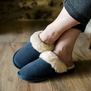 Ladies 'Luna' Lambswool Lined Slipper Mule - Navy