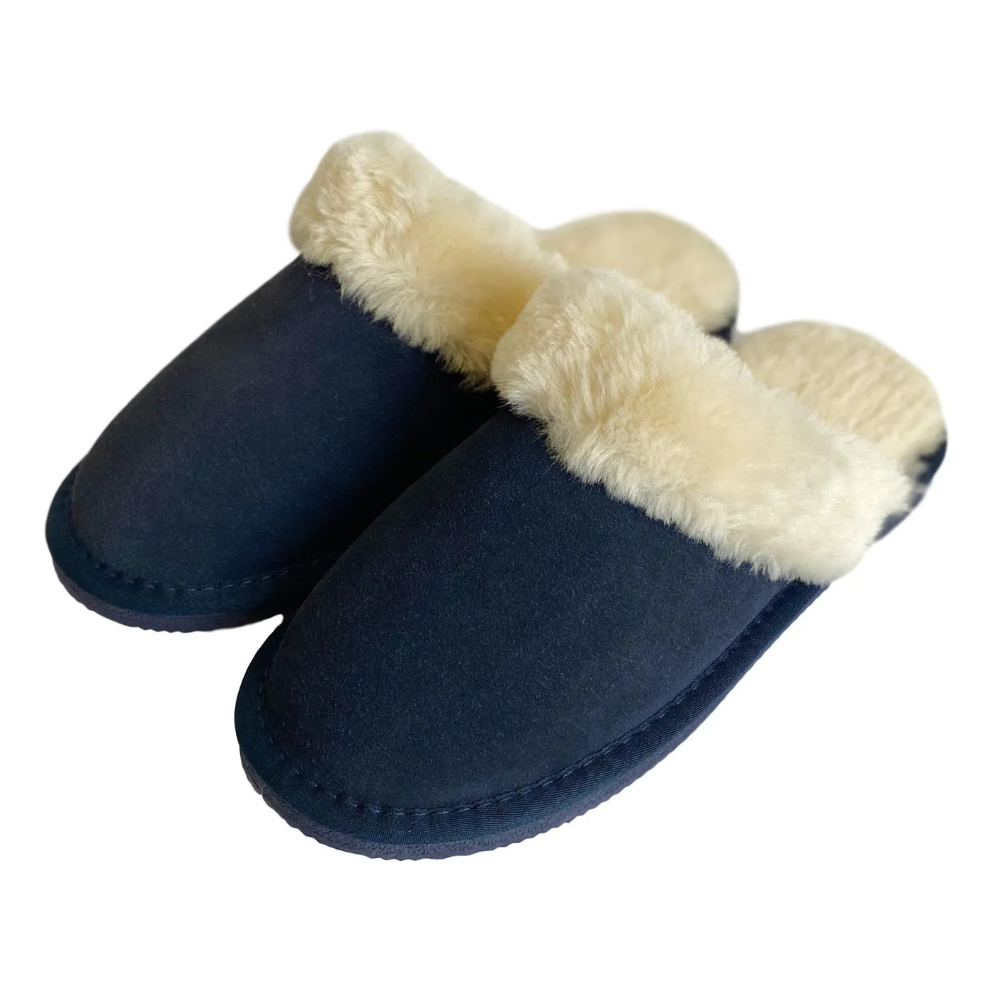 Ladies 'Luna' Lambswool Lined Slipper Mule - Navy