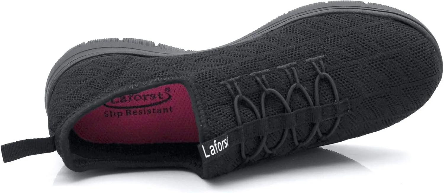 Laforst Jewel Womens Synthetic Mesh Upper Lace Up Nonslip Server Waitress Slip On Sneaker Free Socks