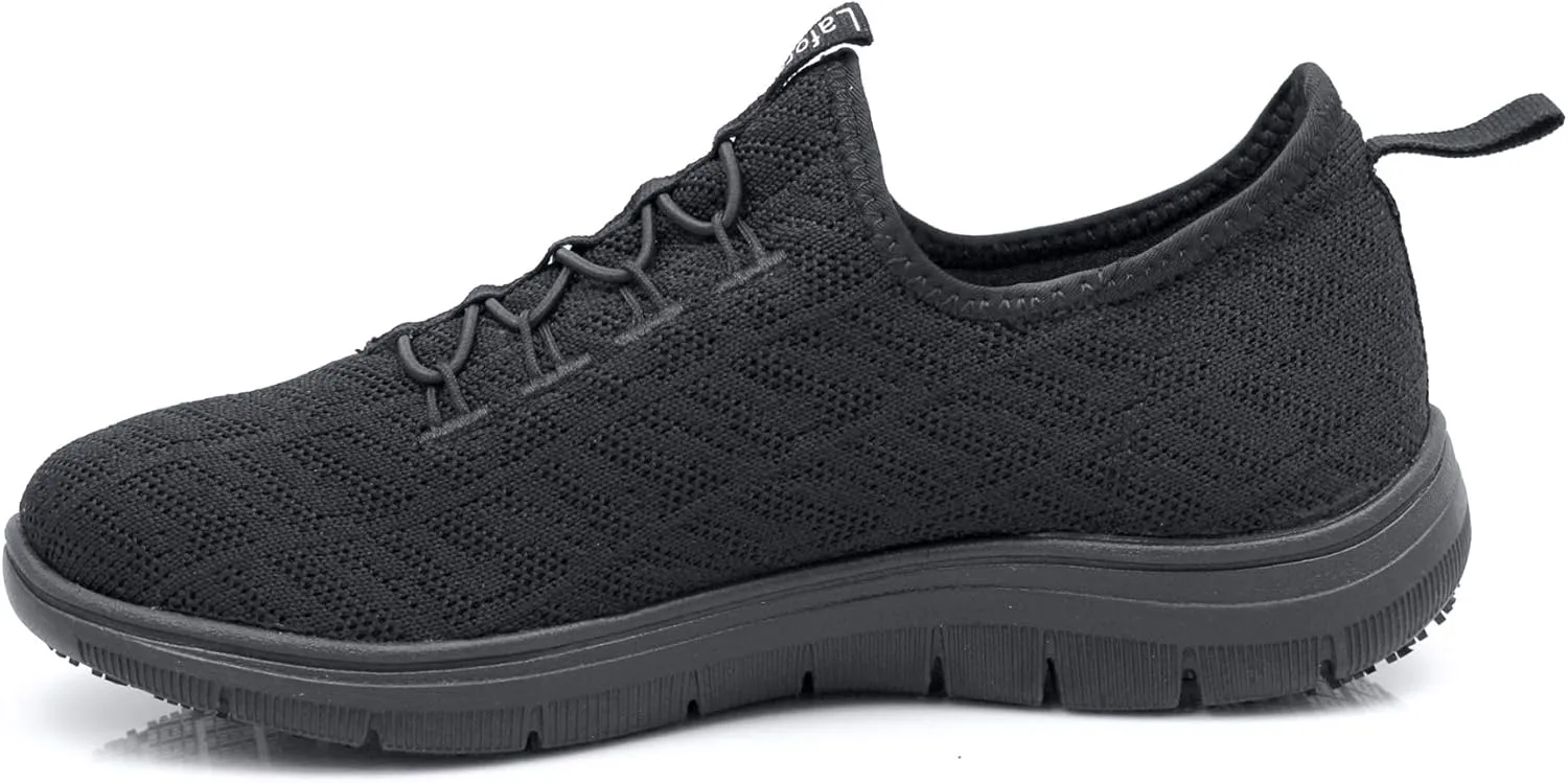 Laforst Jewel Womens Synthetic Mesh Upper Lace Up Nonslip Server Waitress Slip On Sneaker Free Socks