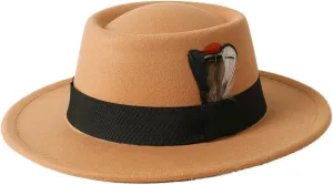 Lanzom Classic Fedora Hats for Women Flat Top Hat for Men Pork Pie Hat Wide Brim Church Boater Trilby Cap