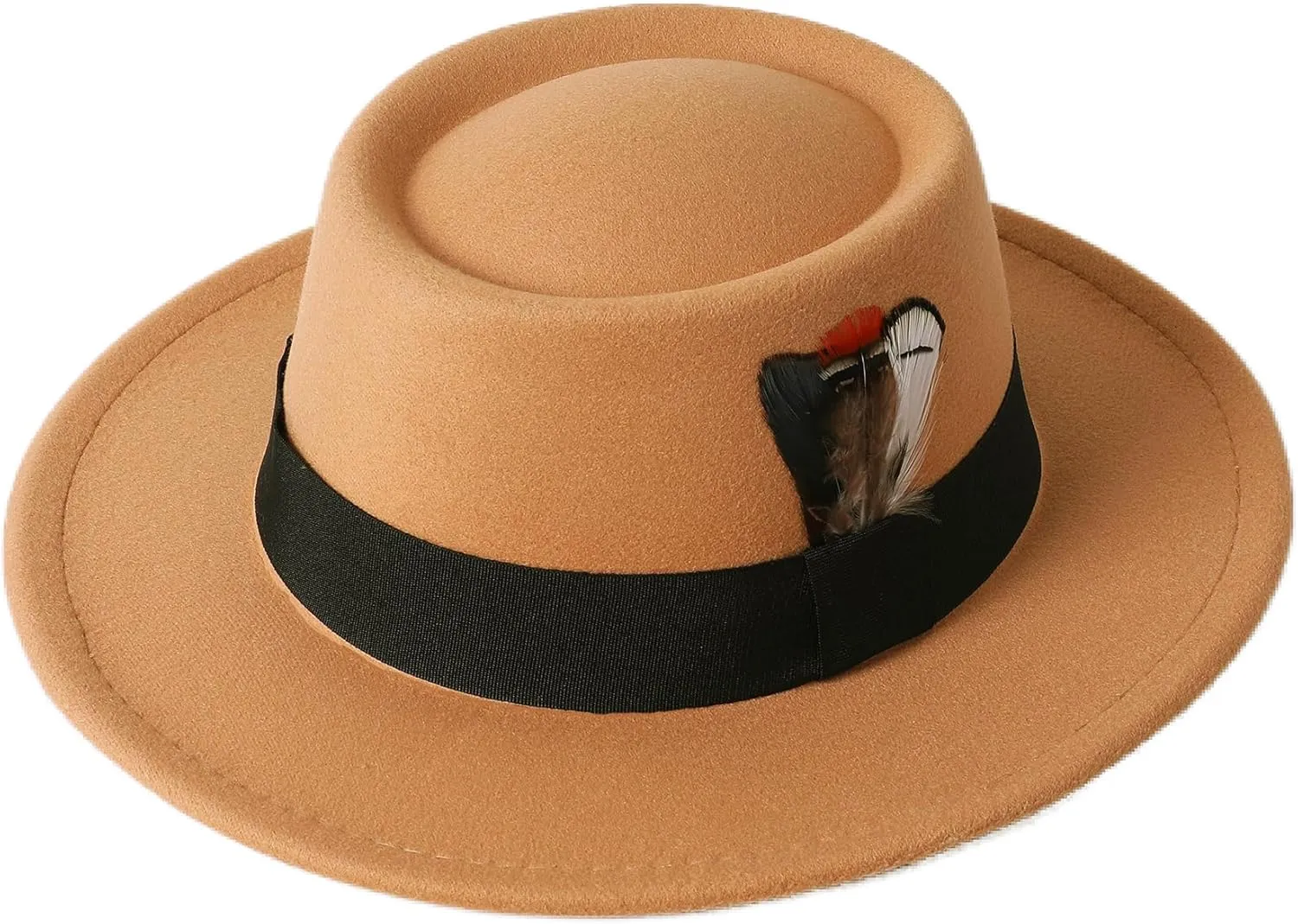 Lanzom Classic Fedora Hats for Women Flat Top Hat for Men Pork Pie Hat Wide Brim Church Boater Trilby Cap