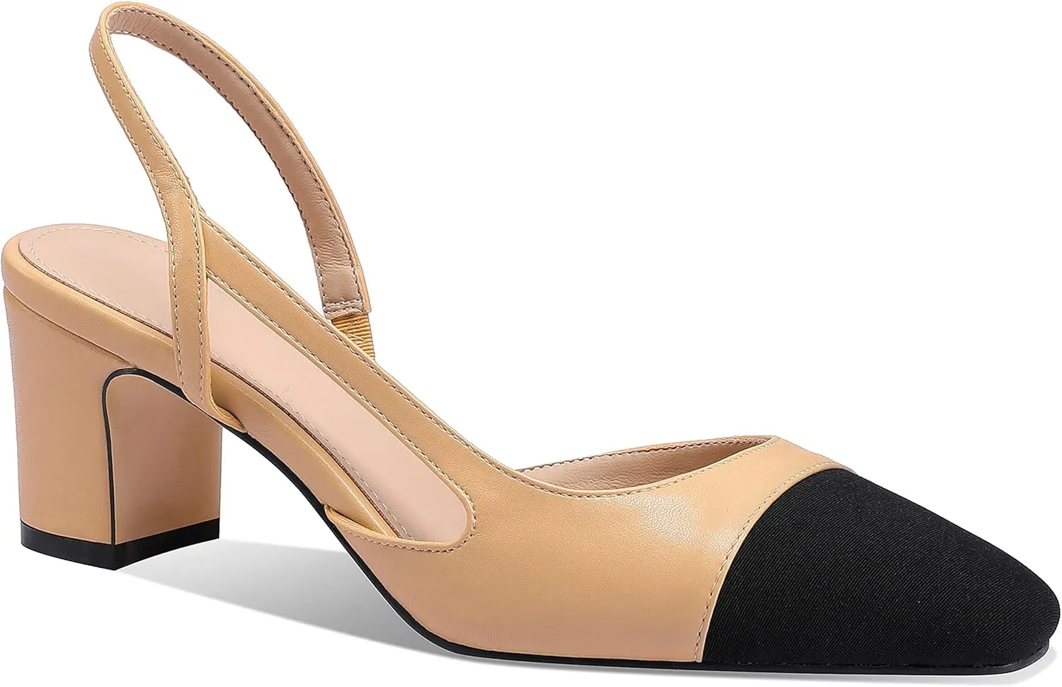LauraVicci Heeled Slingback Pumps Two Toned Splicing Closed Round Toe Chunky Block Heels Sandals Slip On Office Party Fashion Shoes