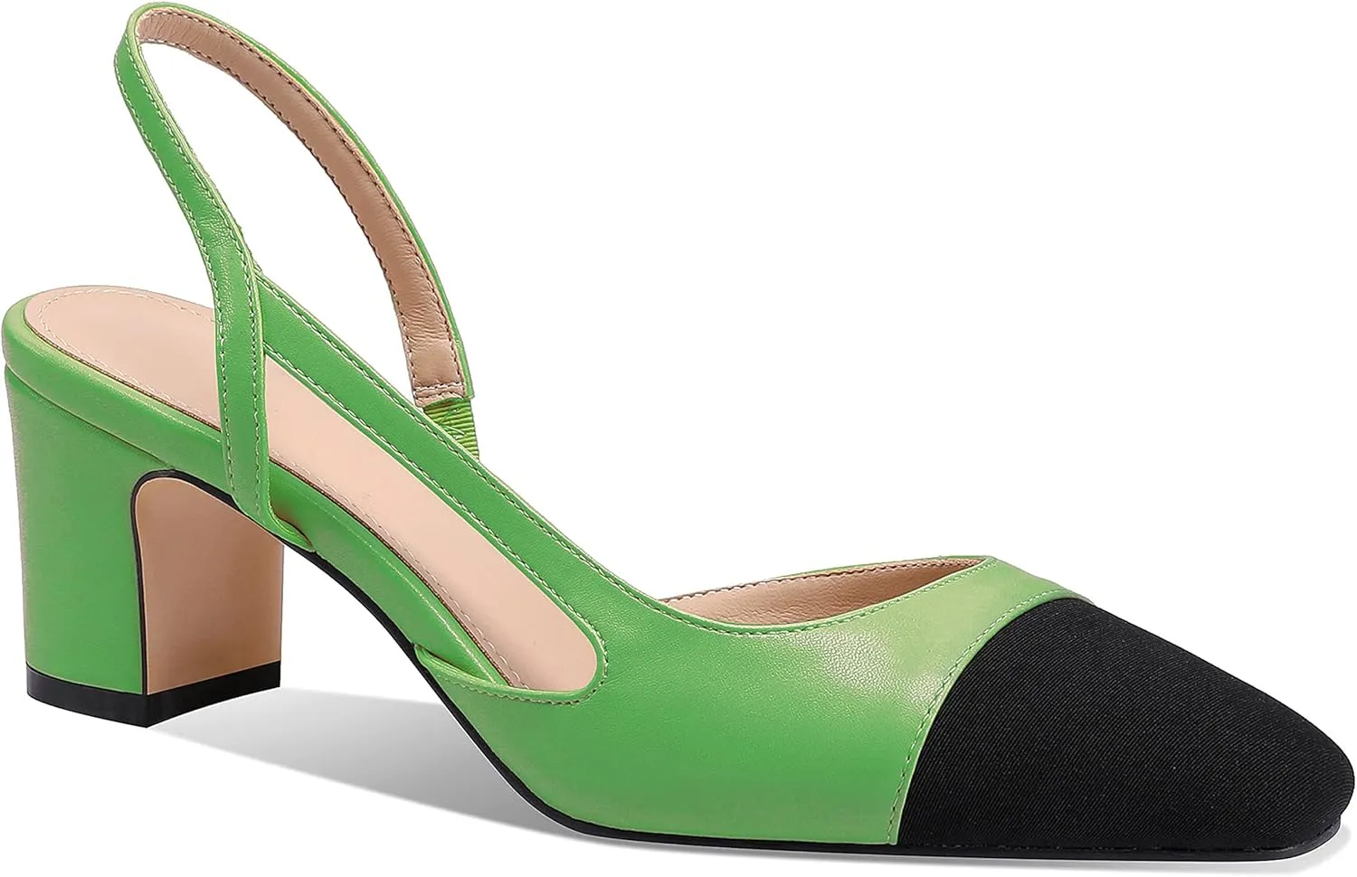 LauraVicci Heeled Slingback Pumps Two Toned Splicing Closed Round Toe Chunky Block Heels Sandals Slip On Office Party Fashion Shoes