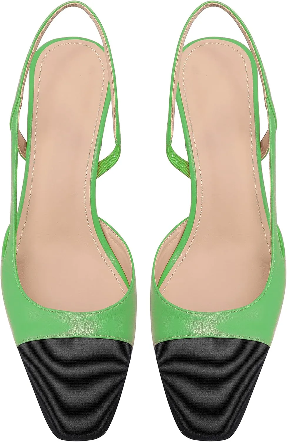 LauraVicci Heeled Slingback Pumps Two Toned Splicing Closed Round Toe Chunky Block Heels Sandals Slip On Office Party Fashion Shoes