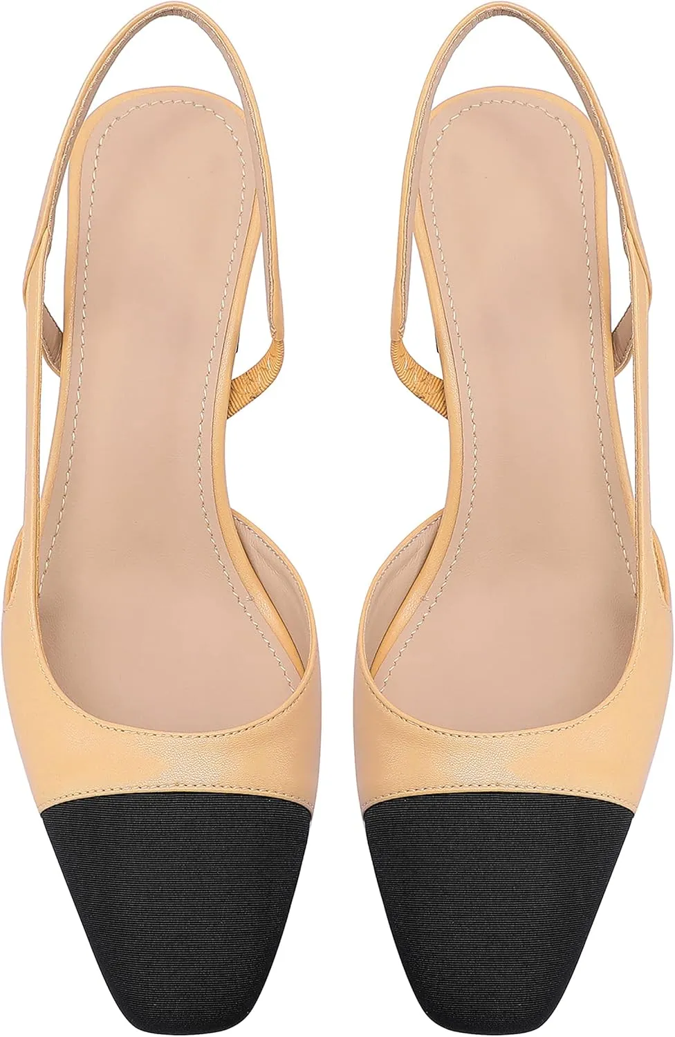 LauraVicci Heeled Slingback Pumps Two Toned Splicing Closed Round Toe Chunky Block Heels Sandals Slip On Office Party Fashion Shoes