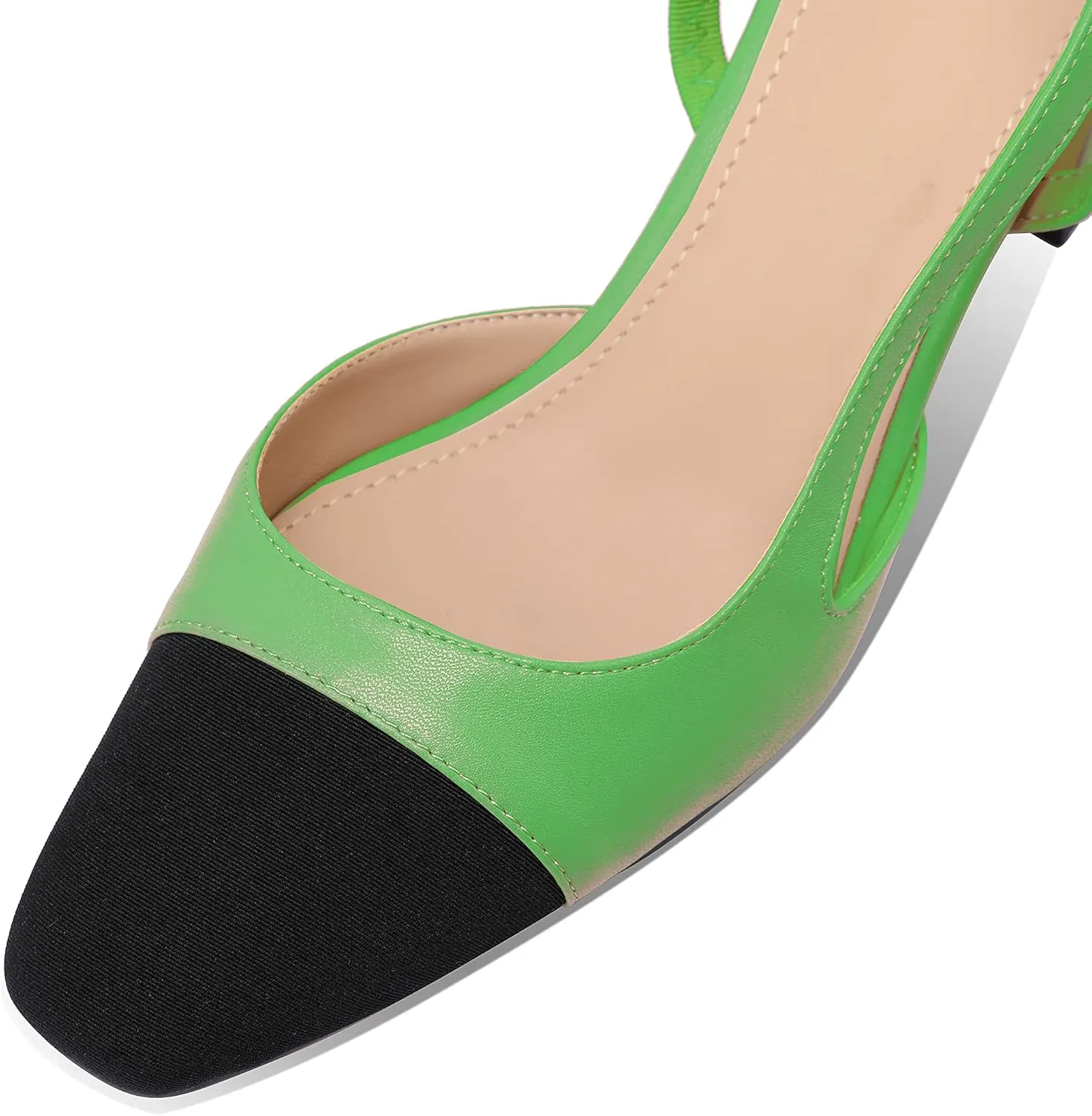 LauraVicci Heeled Slingback Pumps Two Toned Splicing Closed Round Toe Chunky Block Heels Sandals Slip On Office Party Fashion Shoes