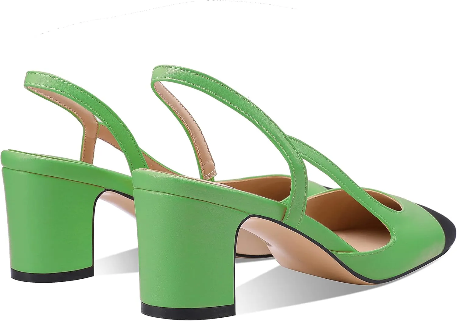 LauraVicci Heeled Slingback Pumps Two Toned Splicing Closed Round Toe Chunky Block Heels Sandals Slip On Office Party Fashion Shoes