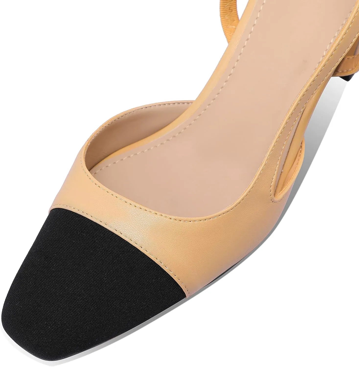 LauraVicci Heeled Slingback Pumps Two Toned Splicing Closed Round Toe Chunky Block Heels Sandals Slip On Office Party Fashion Shoes