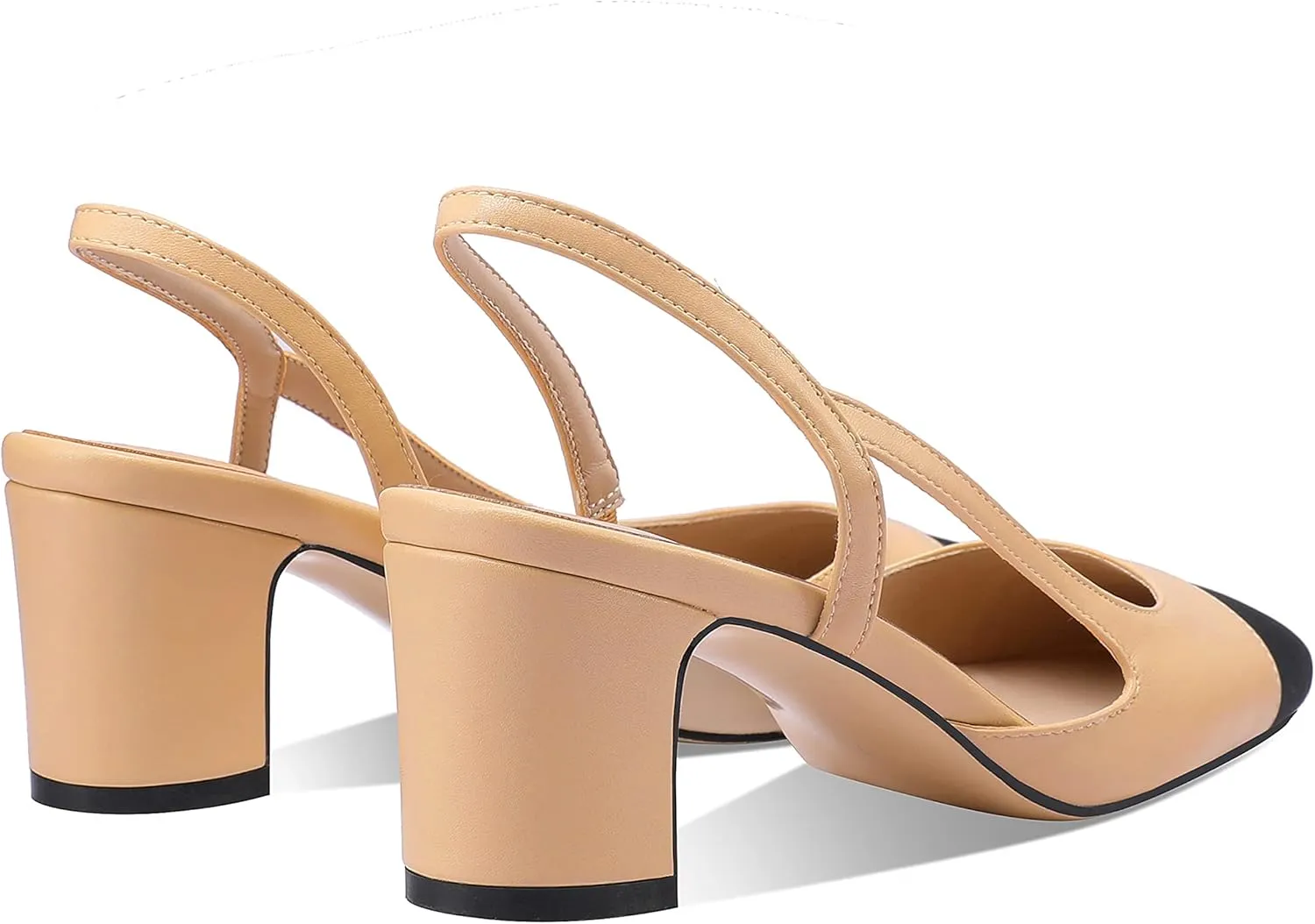 LauraVicci Heeled Slingback Pumps Two Toned Splicing Closed Round Toe Chunky Block Heels Sandals Slip On Office Party Fashion Shoes