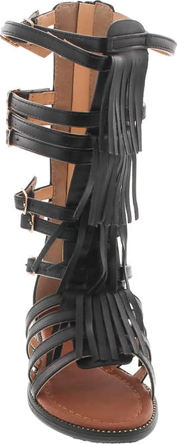 Link Savannah 3K Little Girls Strappy Buckled Fringe Gladiator Flat Sandals