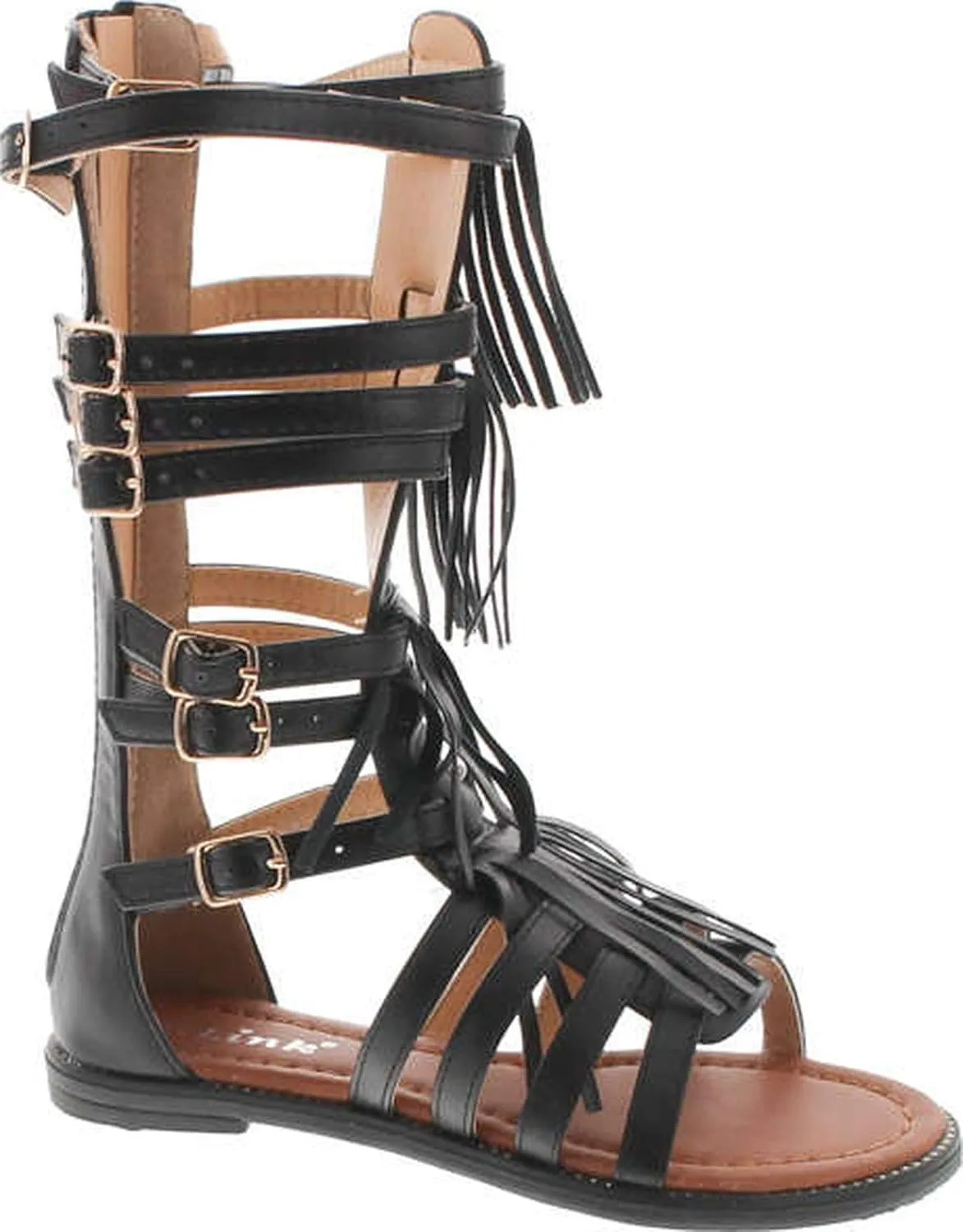 Link Savannah 3K Little Girls Strappy Buckled Fringe Gladiator Flat Sandals