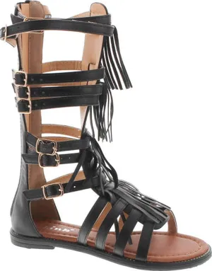 Link Savannah 3K Little Girls Strappy Buckled Fringe Gladiator Flat Sandals