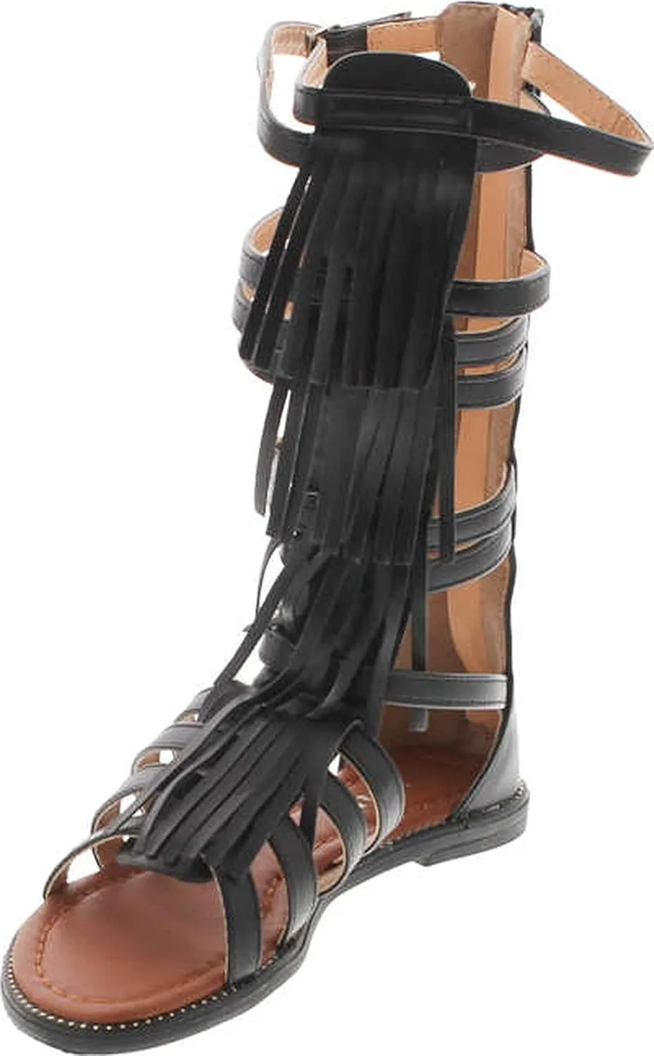 Link Savannah 3K Little Girls Strappy Buckled Fringe Gladiator Flat Sandals