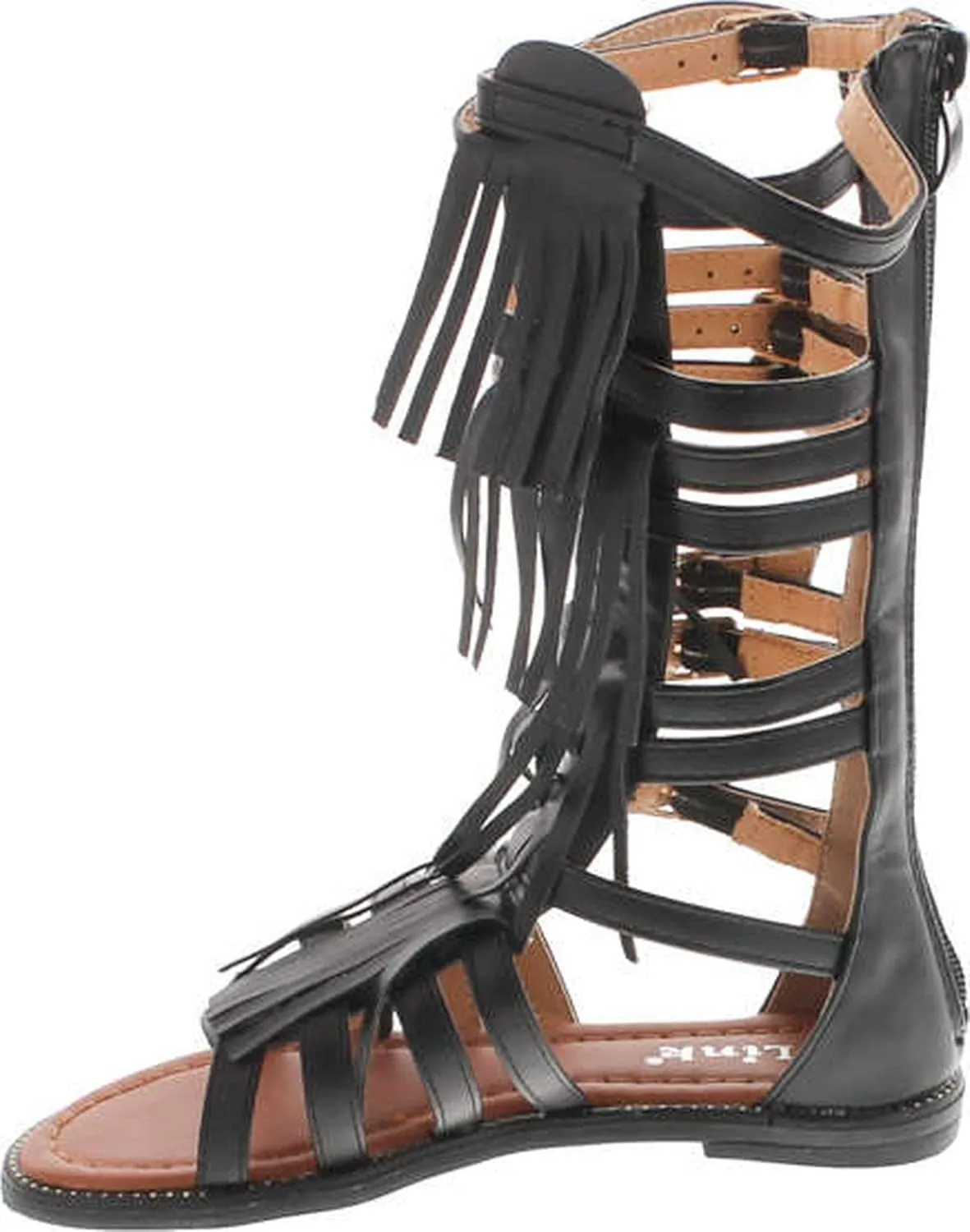 Link Savannah 3K Little Girls Strappy Buckled Fringe Gladiator Flat Sandals