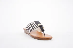 LOTUS- ARNA LOW WEDGE TOE-POST MULE - BLACK ZEBRA