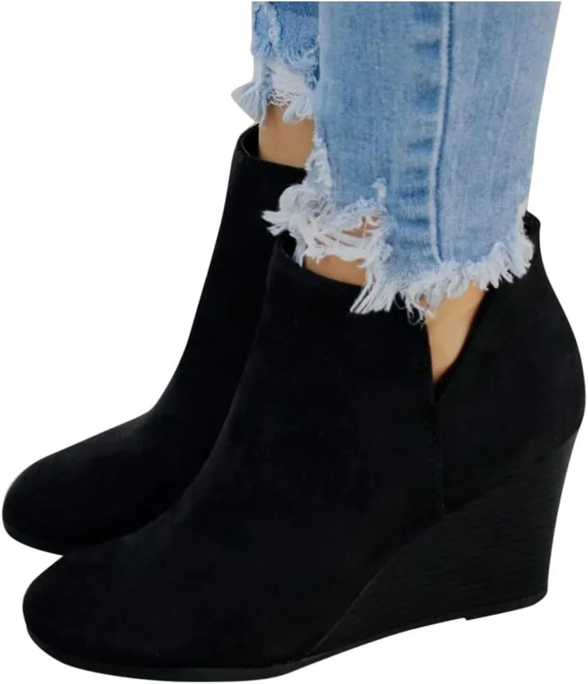Low Boots for Women Ankle Fall Boots for Women 2024 Tall Wedge Pointed Toe Side Zipper Suede Comfy Dressy Shoes