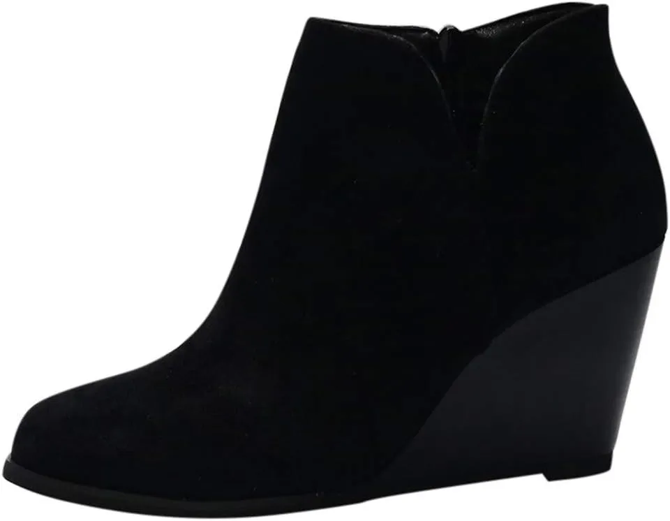 Low Boots for Women Ankle Fall Boots for Women 2024 Tall Wedge Pointed Toe Side Zipper Suede Comfy Dressy Shoes