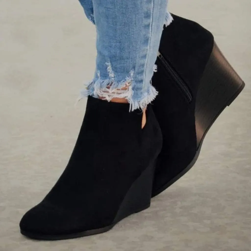 Low Boots for Women Ankle Fall Boots for Women 2024 Tall Wedge Pointed Toe Side Zipper Suede Comfy Dressy Shoes