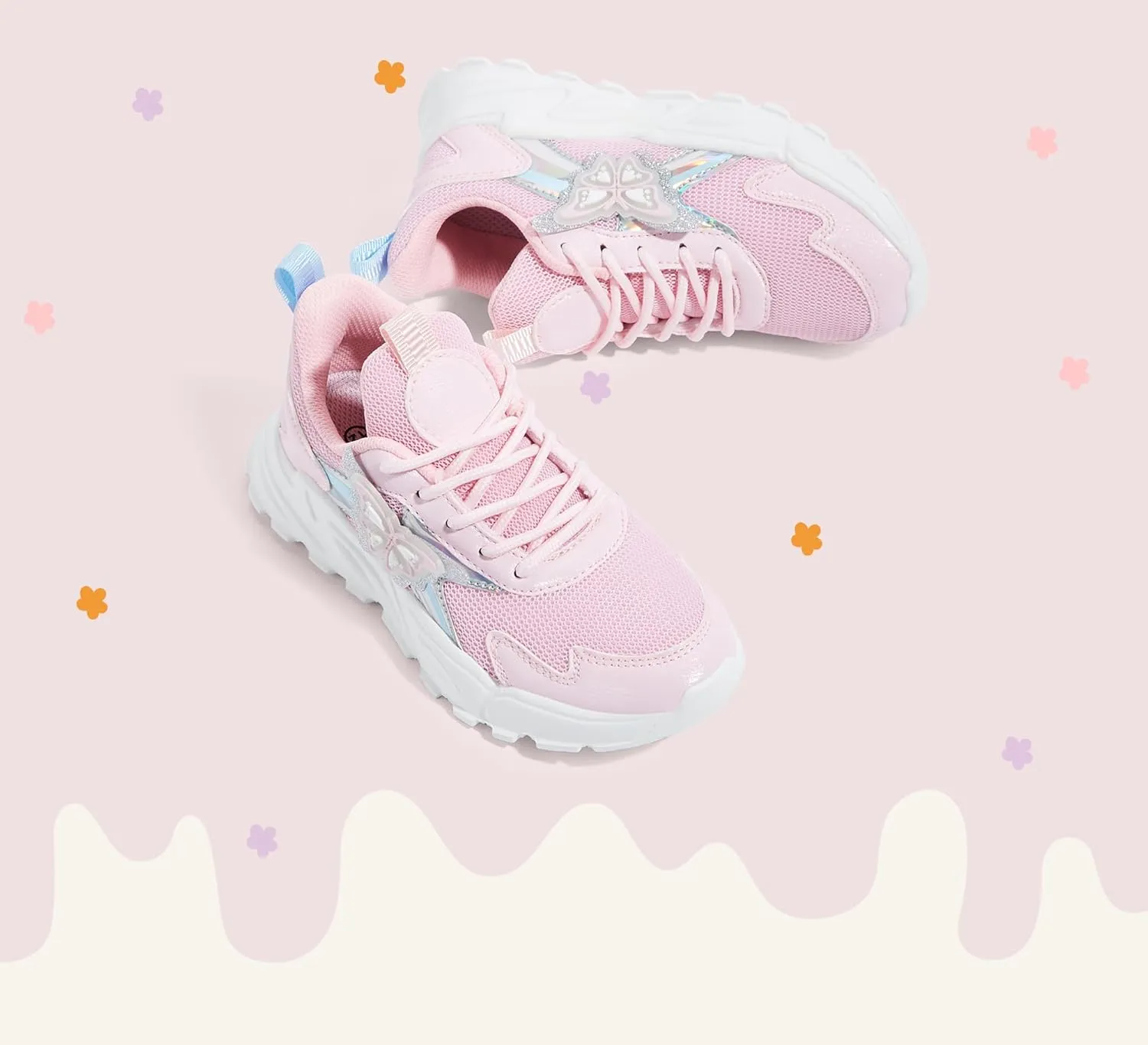 LUCKY STEP Girls Kid's Butterfly Running Sneaker Tennis Sparkle Mesh Athletic School Gym Lace-up Walking Shoes for Toddler/Little Kid/Big Kid