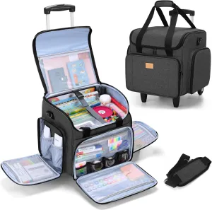 LUXJA Rolling Teacher Bag with Multiple Pockets and Bottom Support Pad, Multifunctional Teacher Tote Bag with Detachable Dolly (Patent Design), Black