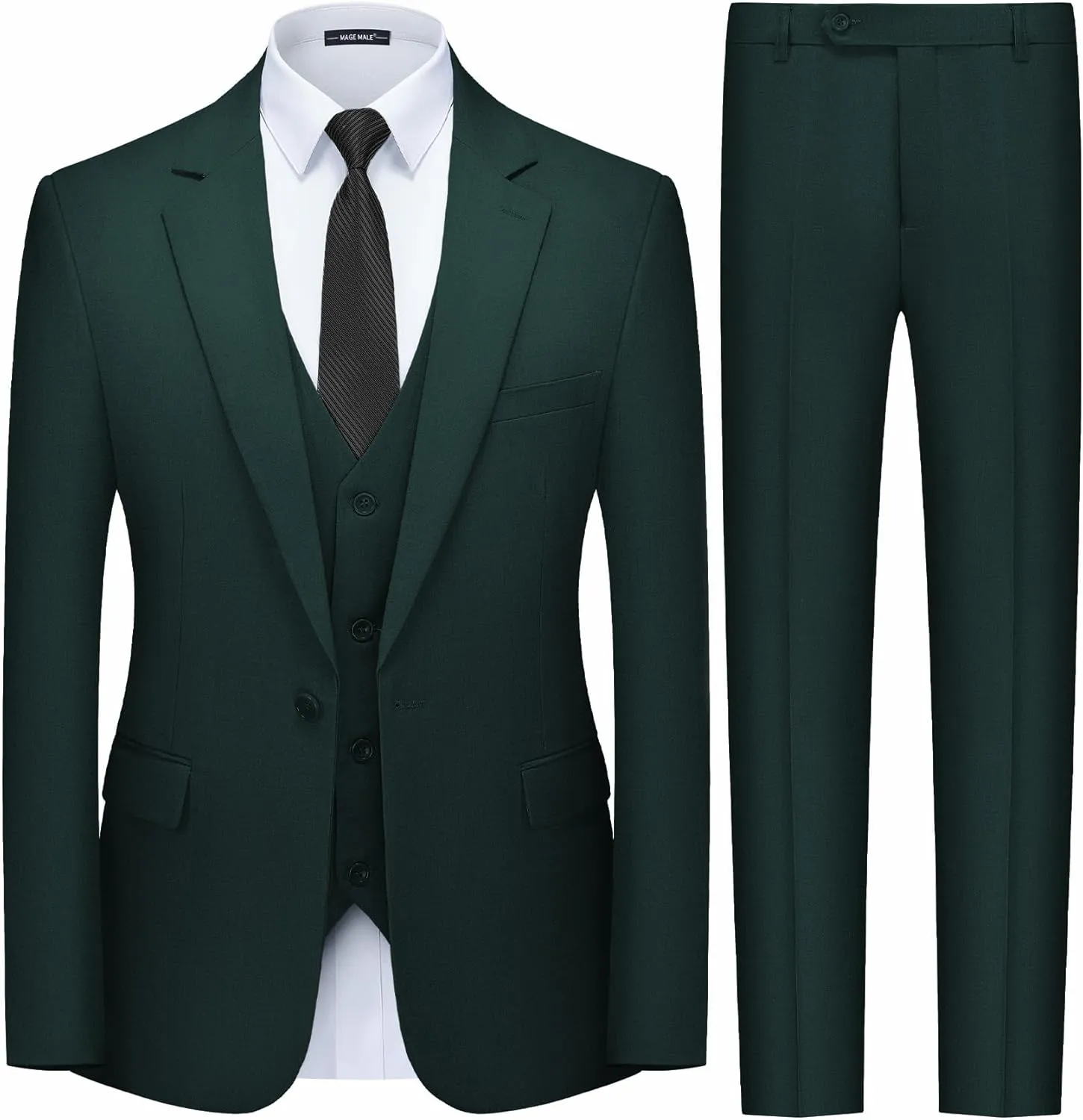 MAGE MALE Men's 3 Pieces Suit Slim Fit One Button Business Wedding Party Solid Blazer Vest Pants Set with Tie