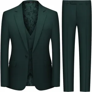 MAGE MALE Men's 3 Pieces Suit Slim Fit One Button Business Wedding Party Solid Blazer Vest Pants Set with Tie