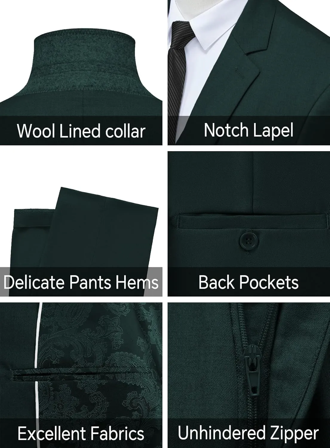MAGE MALE Men's 3 Pieces Suit Slim Fit One Button Business Wedding Party Solid Blazer Vest Pants Set with Tie