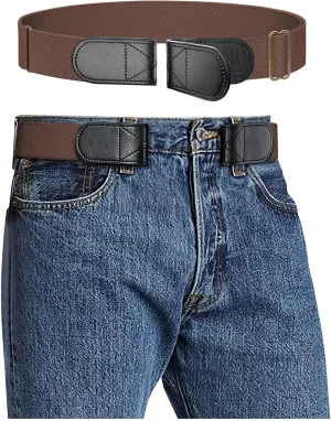 Magic Buckleless Men's Stretch Belts: Comfort Revolution- Hook-Loop Adjustable No Buckle Elastic Belt for Jeans Khaki, 32-48"