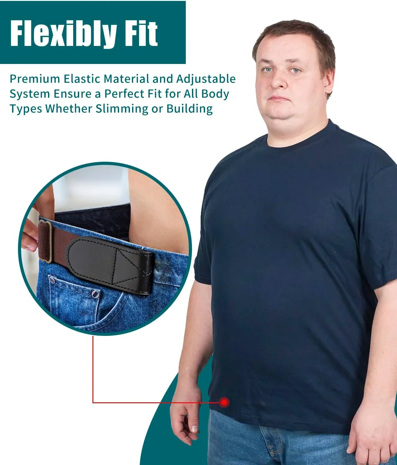 Magic Buckleless Men's Stretch Belts: Comfort Revolution- Hook-Loop Adjustable No Buckle Elastic Belt for Jeans Khaki, 32-48"