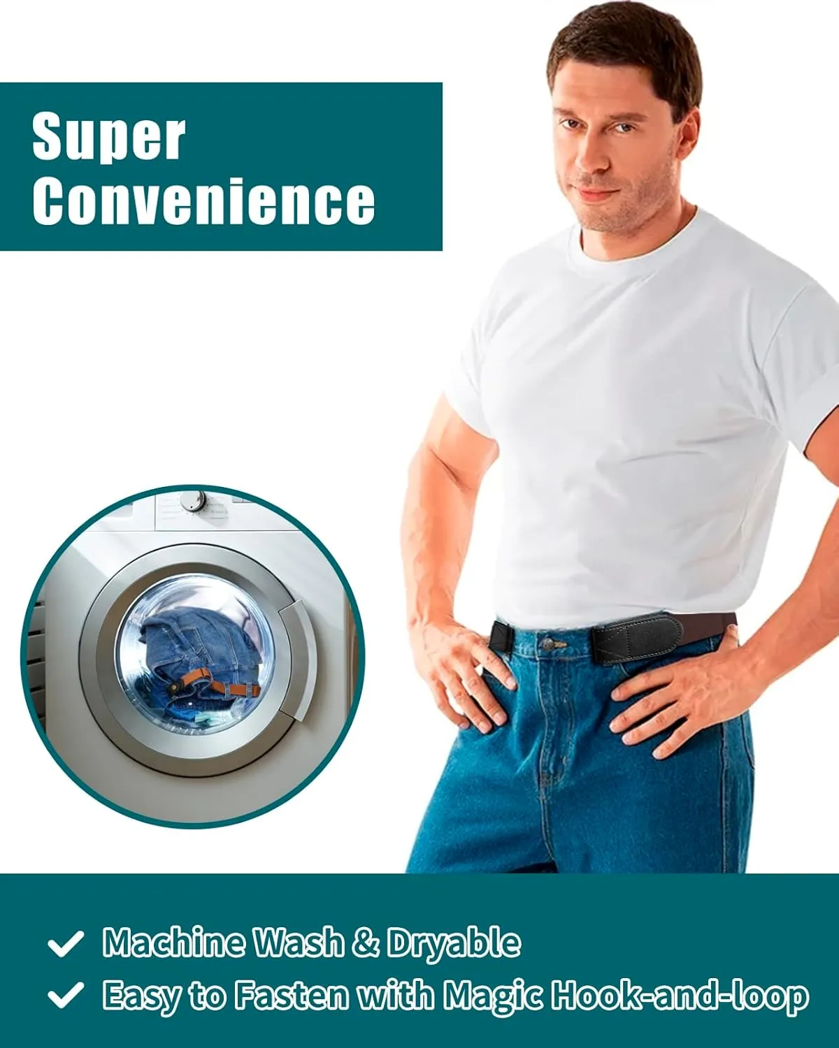 Magic Buckleless Men's Stretch Belts: Comfort Revolution- Hook-Loop Adjustable No Buckle Elastic Belt for Jeans Khaki, 32-48"