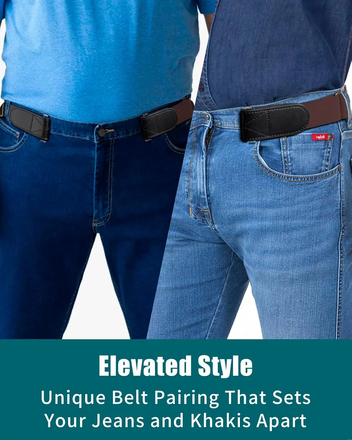 Magic Buckleless Men's Stretch Belts: Comfort Revolution- Hook-Loop Adjustable No Buckle Elastic Belt for Jeans Khaki, 32-48"