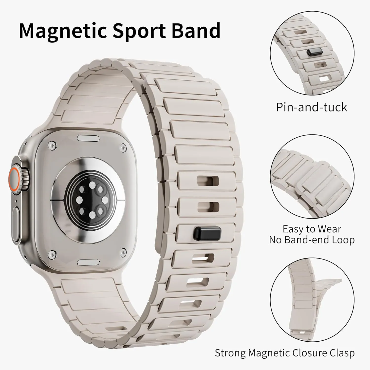 Magnetic Sport Band for Apple Watch Ultra/2 Band 49mm 45mm 46mm 44mm 42mm 41mm 40mm 38mm for Apple Watch Bands for Men/Women,Silicone Link Loop Wristbands Strap iWatch Series 10 9 8 7 6 5 4 3 se 2nd