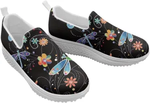 Mandala Floral Slip-On Yoga Sneakers Womens Elastic Mesh Anti-Slip Loafers Shoes with Rocker Platform