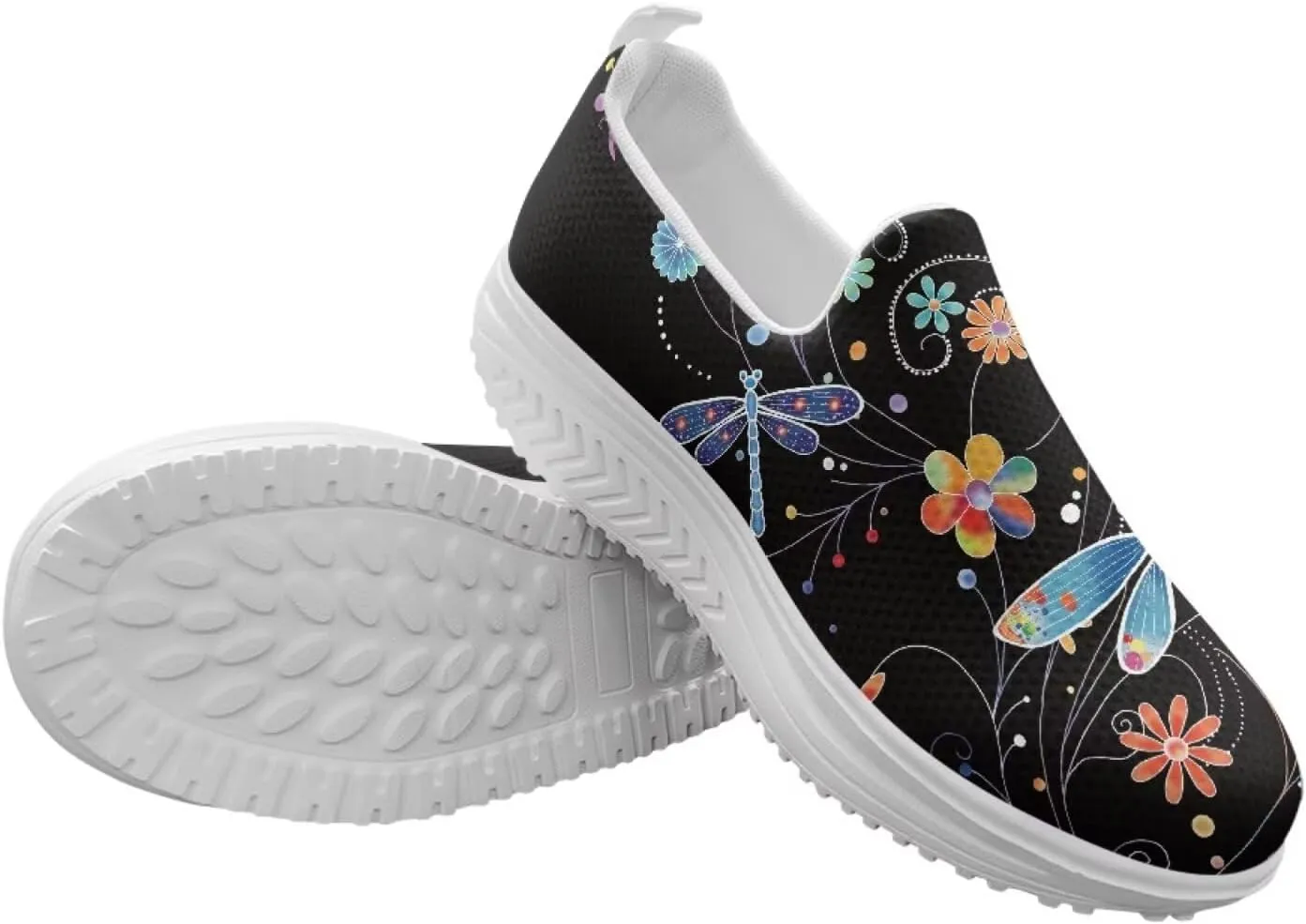 Mandala Floral Slip-On Yoga Sneakers Womens Elastic Mesh Anti-Slip Loafers Shoes with Rocker Platform