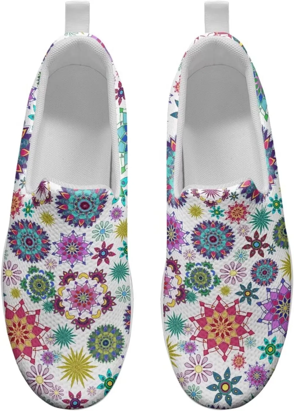 Mandala Floral Slip-On Yoga Sneakers Womens Elastic Mesh Anti-Slip Loafers Shoes with Rocker Platform